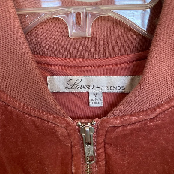 Revolve Lovers and Friends Pink Velvet Bomber Jacket - Picture 3 of 6